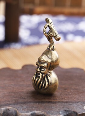 速发黄宠葫芦老人扣挂件纯铜福禄寿星小 茶铜公摆件葫芦寿