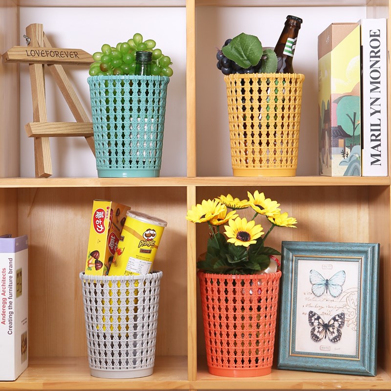 杂物桌面收纳筐塑料多功能家用零食玩具置物篮镂空小篓卫生垃圾桶