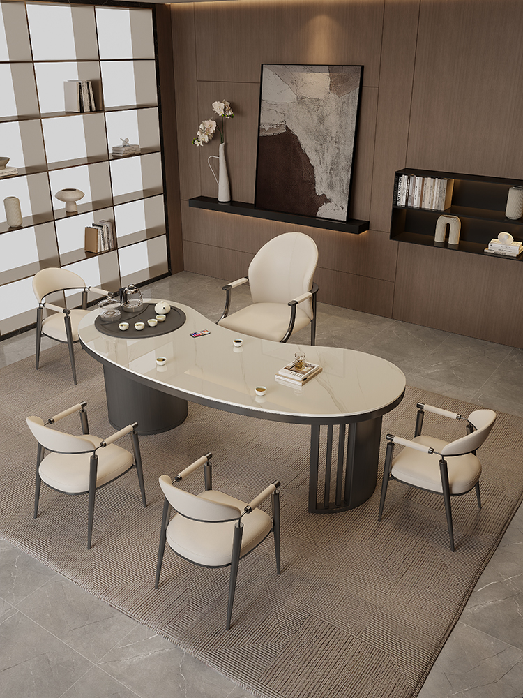 岩板茶桌椅组合家用轻奢现代简约高级感美容院办公室一体泡茶台