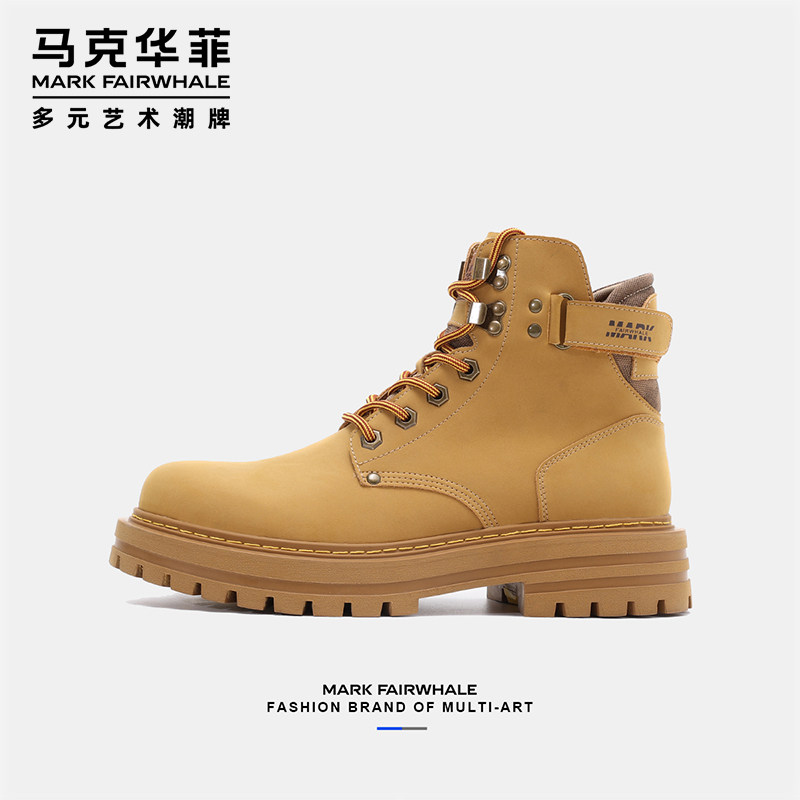 马克华菲马丁靴男款高帮雪地靴真皮工装靴夏季保暖加绒棉鞋大黄靴