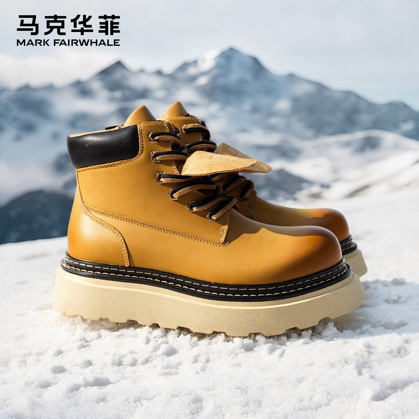 马克华菲马丁靴男款2025新款靴子真皮增高中帮男鞋高帮男士工装靴