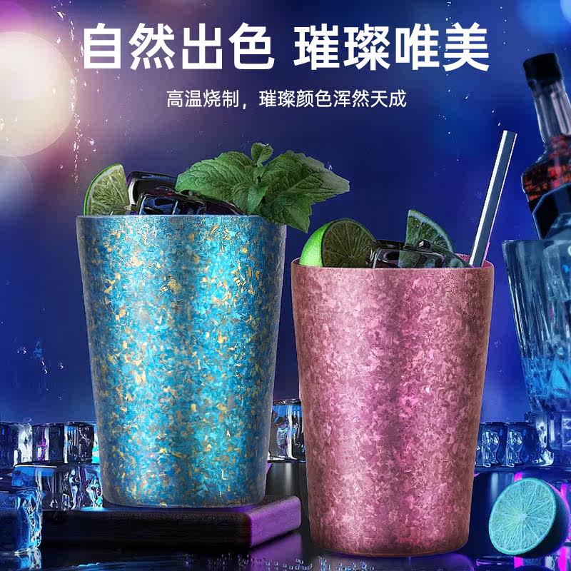 venturestar纯钛水杯新款高档便携双层隔热咖啡杯啤酒保鲜钛杯子