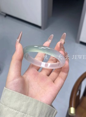 天然冰种油青半山半水玛瑙玉髓手镯渐变青绿色透翡翠珠宝玉镯礼物