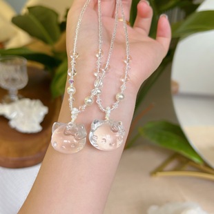 「小甜喵」天然水晶甜美粉色小猫项链女2025新夏日清冷设计精致
