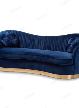 北欧现代轻奢小户型客厅三人沙发美式简约弧形布艺褶皱样板间接待