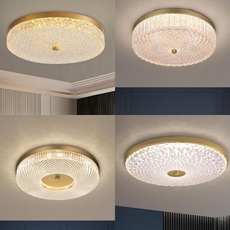 水晶卧室吸顶灯轻奢现代简约圆形客厅灯大气高档主卧房间纯铜灯具