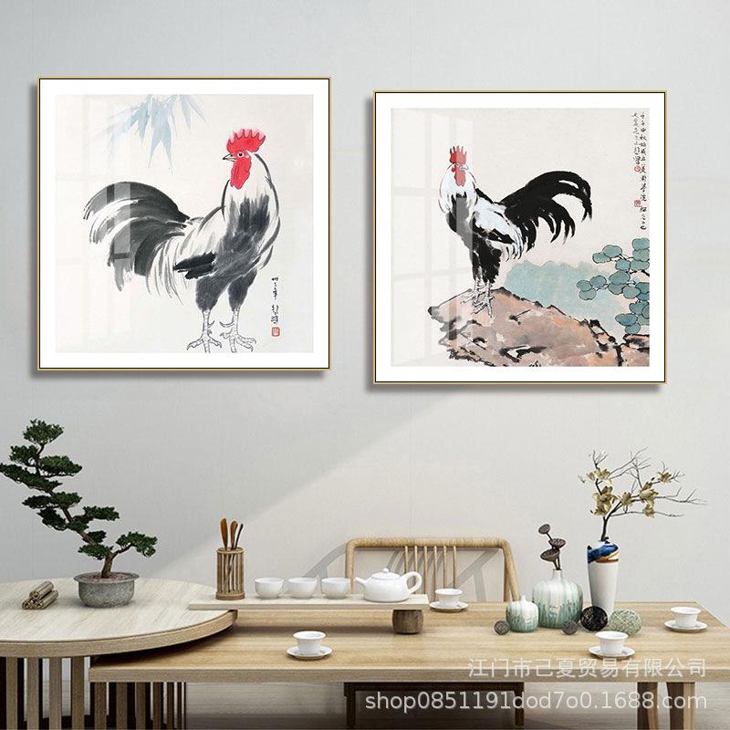 新中式徐悲鸿装饰画公鸡报晓国画客厅办公室挂画书房餐厅水墨字画