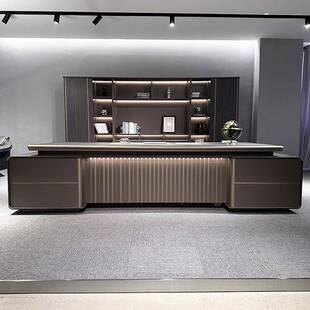 简约现代带灯新款总裁桌老板桌办公桌办公室高端轻奢大班台文件柜