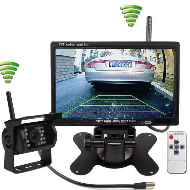 7寸台式显示器2.4G无线高清显示器两路视频倒车优先12-24V