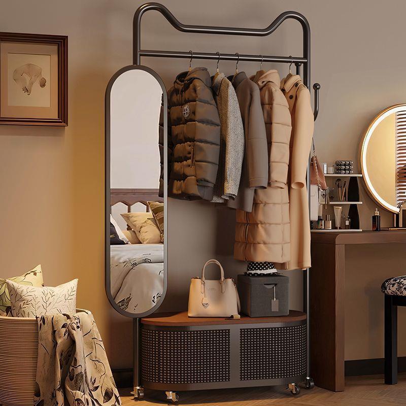 全身镜落地衣架家用室内可旋转穿衣镜一体衣帽架移动挂衣架置物架