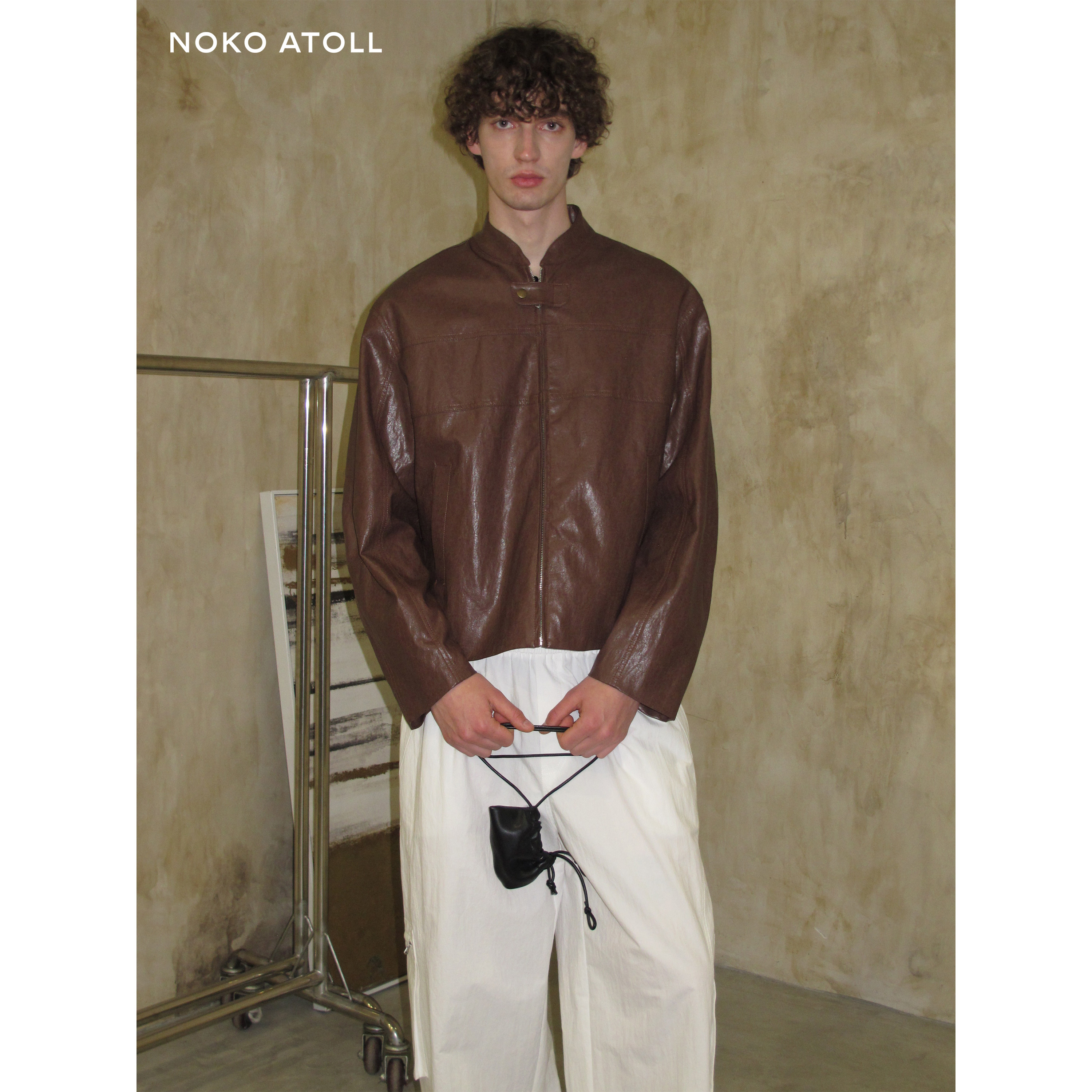 【NOKO】复古质感立领机车皮衣 哑光皮质纹理易打理夹克外套
