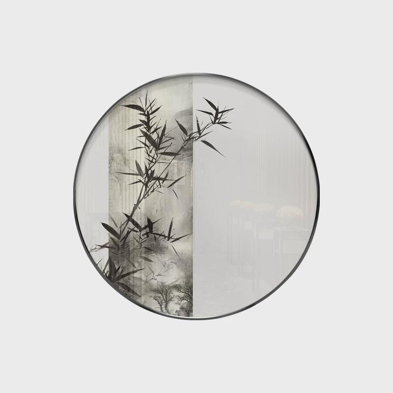 新中式禅意装饰画软装样板房松树竹挂画客厅玄关沙发背景墙圆形画图片