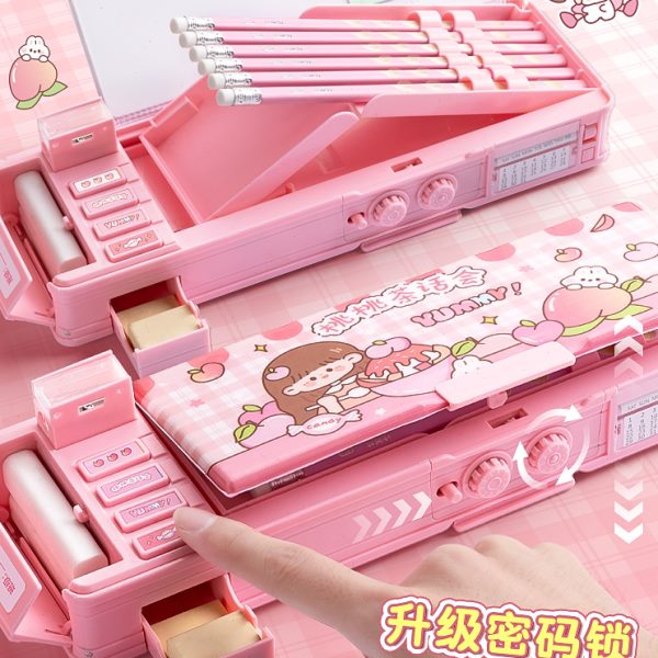 款关幼儿园笔盒孩版2023儿童机多层密码锁一二铅笔盒高科技笔袋男