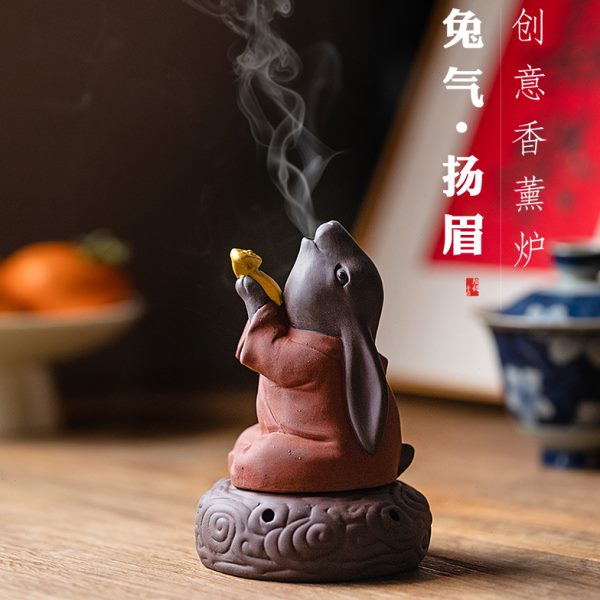 中秋香薰炉盘香兔家用文创玉室内紫砂熏香兔炉扬眉如意摆件望月气