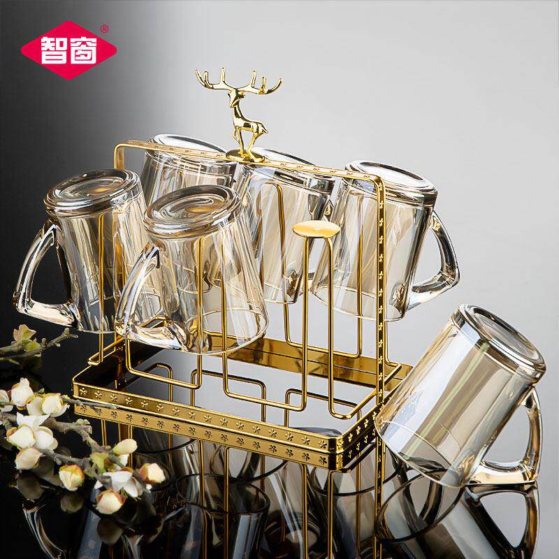 耐高温家用玻璃杯套装客厅待客茶杯加厚带把喝水杯子倒立啤酒杯