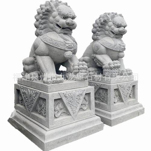 青石石狮子摆件一对酒店别墅公司墓地门口精品石狮子雕塑动物摆件