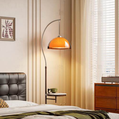 中古风钓鱼灯落地灯置物架一体客厅沙发边卧室床头夕阳落日氛围灯