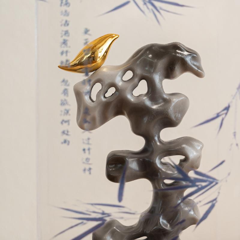家居新中式禅意亚克力罩子假山装饰品茶室书房高档桌面艺术品摆件