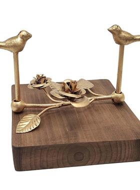 欧式创意木制正方形复古纸巾座玫瑰花纸压台家用桌面收纳置物酒店