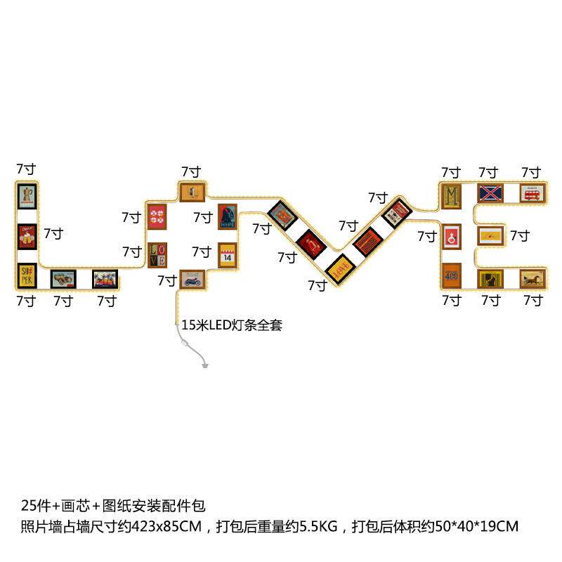 高分子LED004工业风复古发光装饰画组合相框餐饮店LED灯带照片墙
