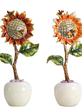 珐琅彩向日葵摆件轻奢风高端装饰摆件酒柜玄关柜客厅桌面高档摆件