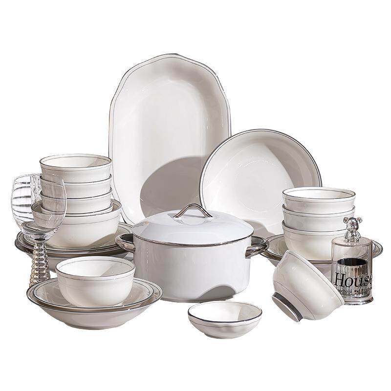 简约风碗具碗盘纯色釉下彩陶瓷餐具碗盘套装组合家用碗高级感饭碗