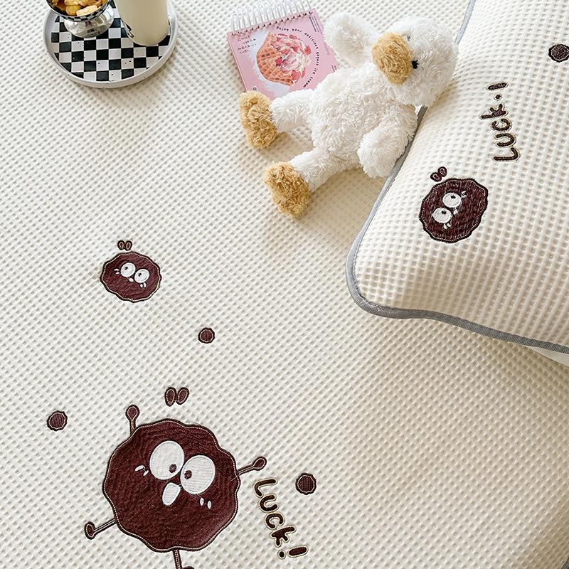 ins黑刺绣小煤CPE球华夫款格床笠夏凉席三件套空调1席1.5m.8色冰