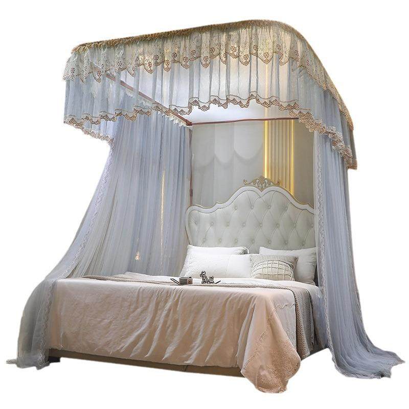 落地高级公主风床帘床幔导轨蚊帐2024新款家用u型轨道卧室免安装
