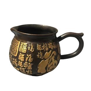 古玩铜器纯铜镀银百福公道杯手把壶茶壶家居工艺品装饰摆件