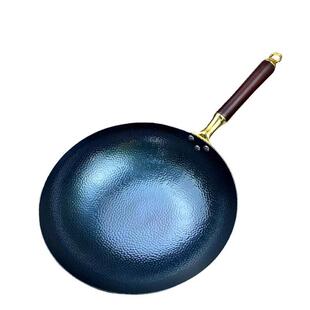 无涂层手工锻打双耳章丘铁锅不粘锅家用炒菜锅金把手鱼鳞锅