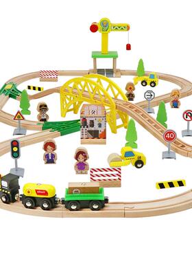 70P木制轨道火车玩具儿童玩具木质轨道车小火车E21A17