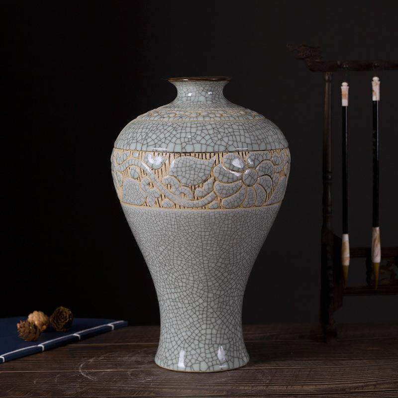 景德镇中式裂釉开片陶瓷花瓶雕刻瓷器家具客厅摆件工艺品