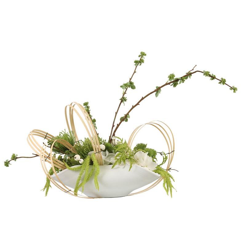 现代轻奢仿真花艺玻璃插花洽谈桌茶几样板间餐桌酒店假花装饰摆件