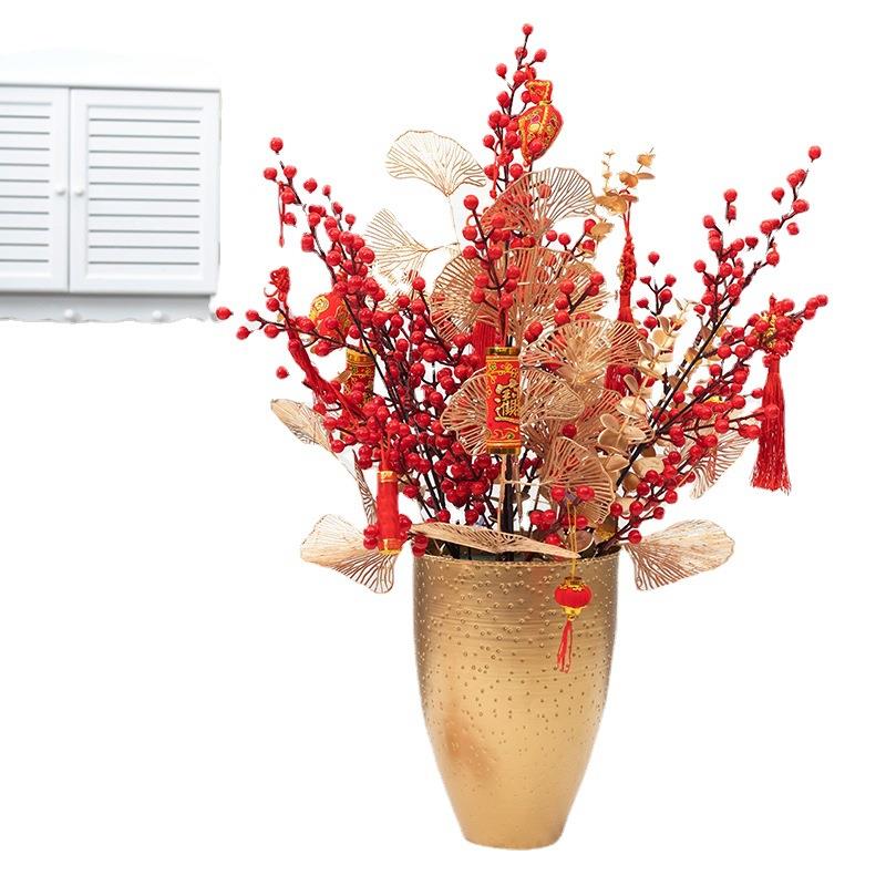 春节过年仿真冬青假花仿真花年宵花干花插花客厅装饰摆件招财