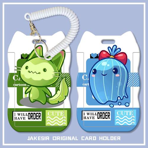 洛克王国卡通周边学生滑盖猫耳朵卡套饭卡校园卡身份证套弹簧绳