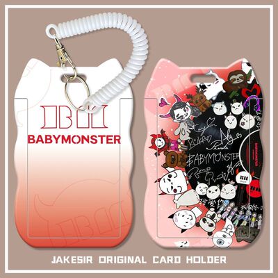 babymonster学生滑盖猫耳朵卡套饭卡公交身份证件保护套弹簧绳