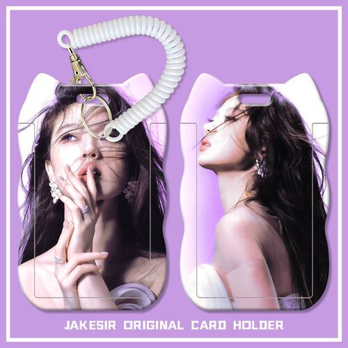 单依纯美女歌星学生滑盖猫耳朵卡套饭卡公交身份证件保护套弹簧绳