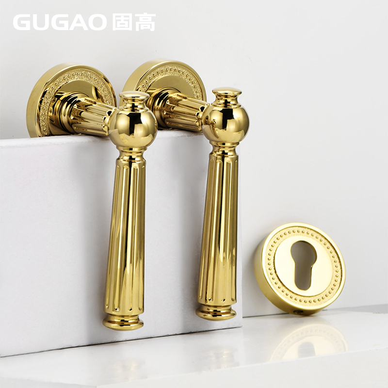 固高金色室内卧室门锁静音磁吸分体欧式门把手美式家用房间木门锁