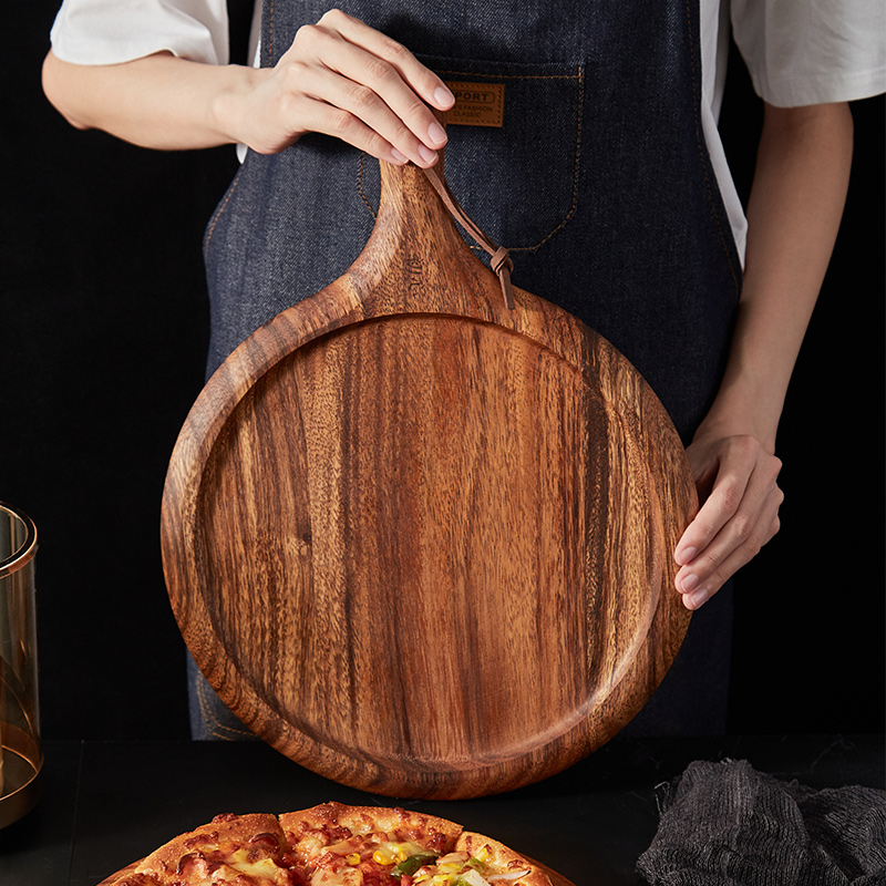 木质披萨盘托盘圆形家用面包板牛排板实木披萨板8寸9寸10寸木盘子