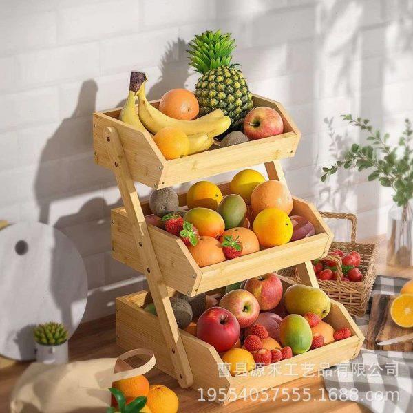 置物架型蔬菜现货三层木篮三层菜竹厨房双层水果放组装果盘沥水架