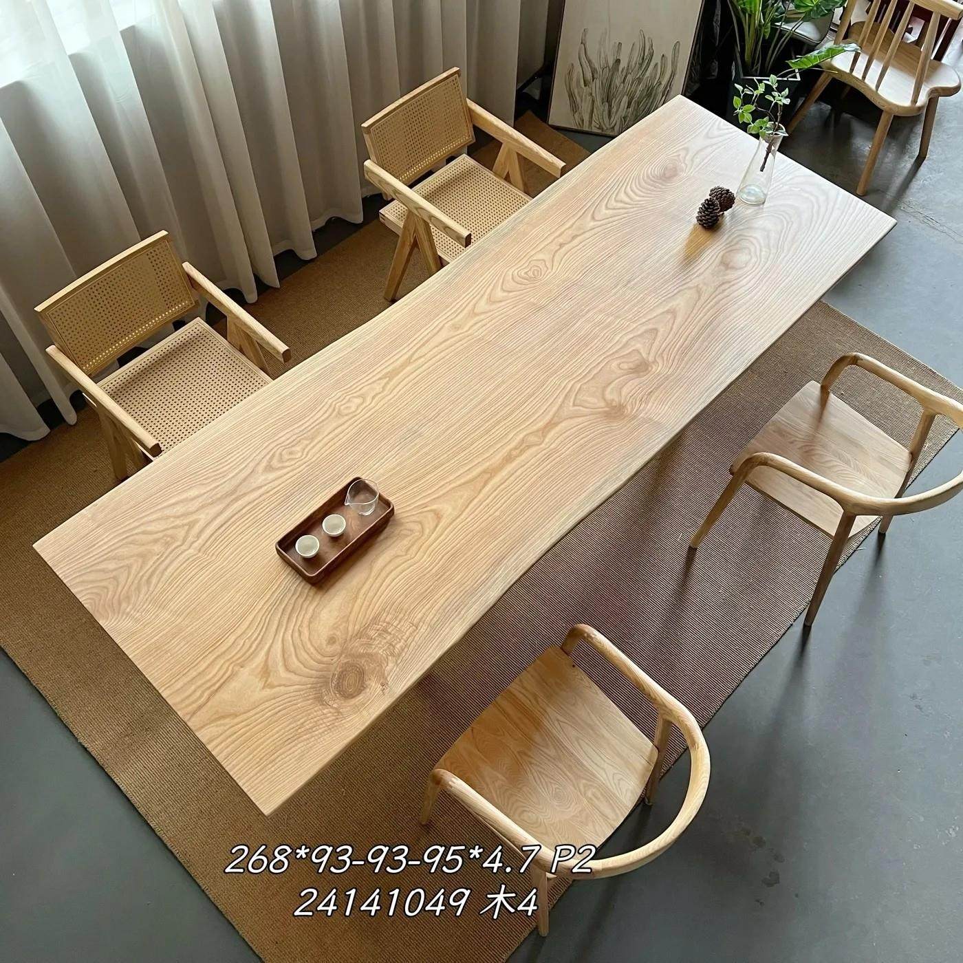 实木白蜡木茶桌原木色书桌会议桌家用饭桌子长方形办公桌一体多用