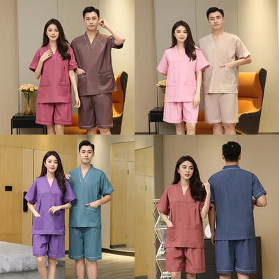 高档苎麻汗蒸服女洗浴服男足道养生刮痧采耳按摩服酒店熏蒸桑拿服