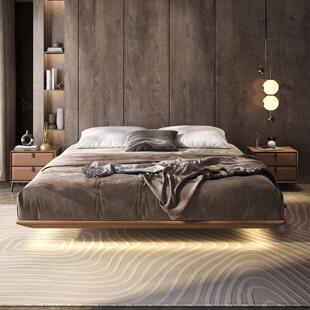 爱丽丝马鞍皮无床头悬浮床意式极简2025新款双人主卧现代简约大床