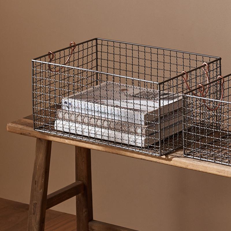 复古铁艺收纳篮置物筐厨房客厅卫生间桌面杂物铁框大号收纳储物筐