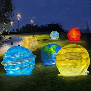 发光地球月球灯模型雕塑网红户外星球玻璃钢酒馆氛围中秋装饰摆件