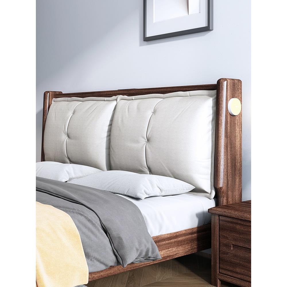 软包床胡桃木实木床2米x2米2大床1米8双人床1米5储物新中式床主卧