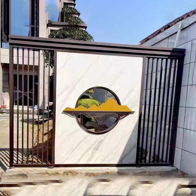 不锈钢庭院屏风隔断假山园林室外金属背景墙定制户外迎门墙影壁墙