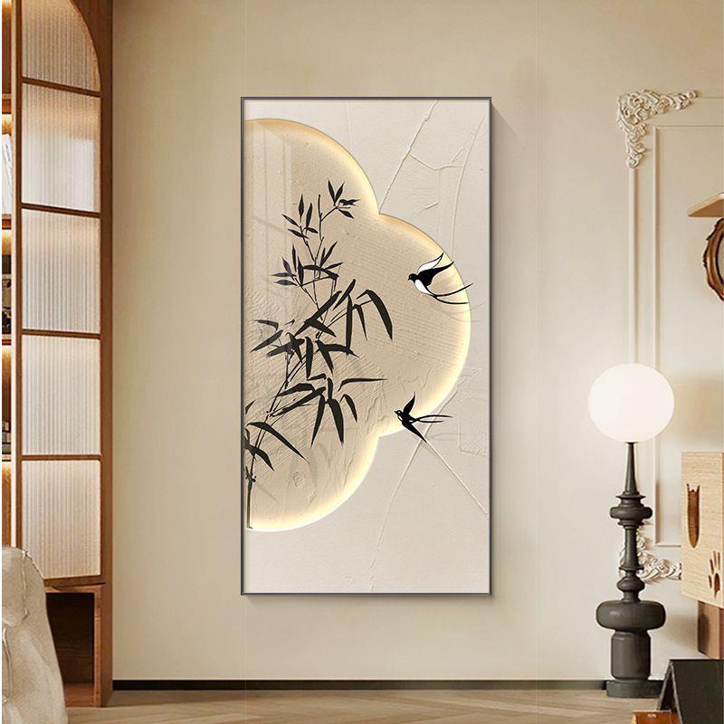 新中式玄关装饰画发光燕归来中古风走廊过道挂画高级茶室书房壁画图片