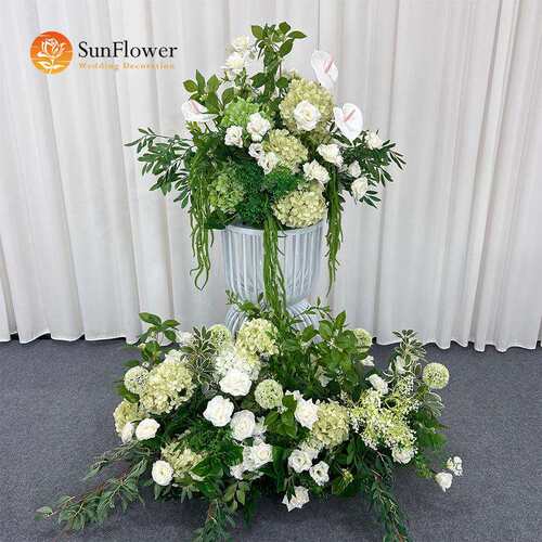 精品人造丝花玫瑰绣球花绿植购物中心开业婚礼背景装饰商场活动