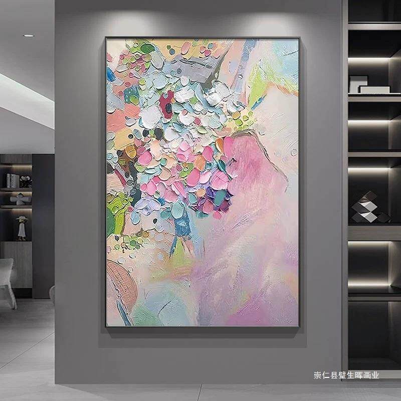 抽象绿色手绘油画酒店民宿玄关装饰画手工彩绘画轻奢肌理客厅挂画
